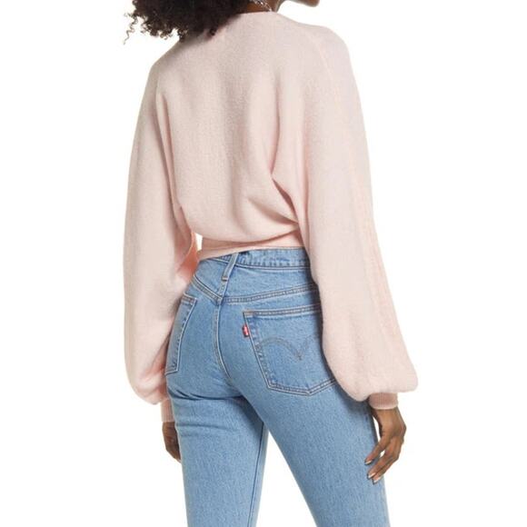 Nordstrom Open Edit Light Pink V Neck Wrap Front Waist Tie Long Sleeve Top SM - Picture 6 of 10